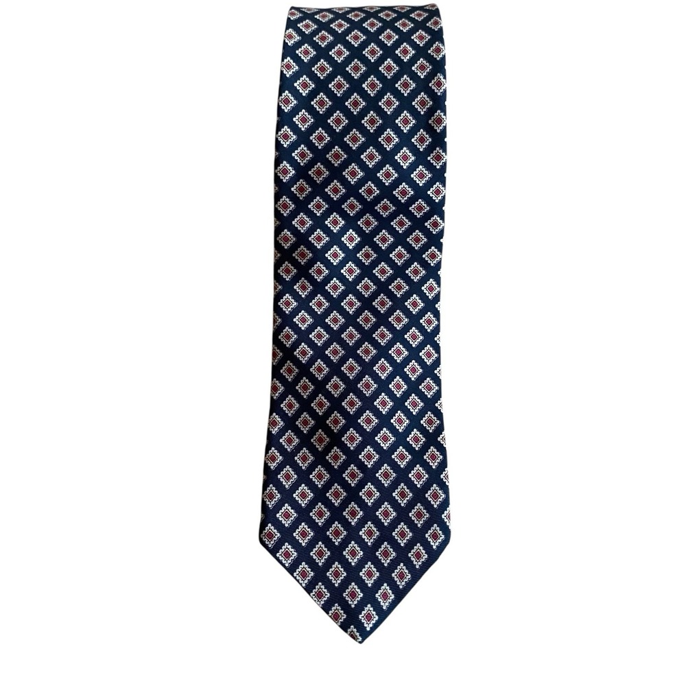 Vintage Lanvin Silk Neck Tie Geometrical Abstract 3x55" Navy Red